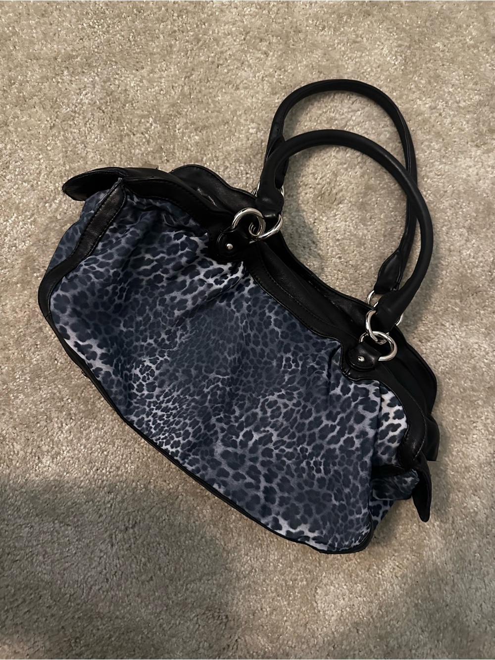 Donald J. Pliner Black and Gray Leopard Print Shoulder Bag
